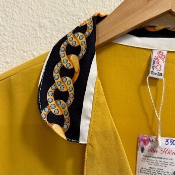Tau Hin Yellow Chains Detail Button Front Women's Top Plus Size XXL - Picture 7 of 8